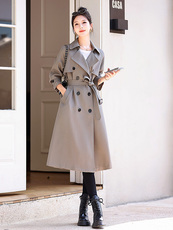 高端英伦风宽松显瘦灰色风衣女2024春秋新款洋气网红长款大衣外套，女装风衣，凝聚力