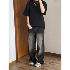 复古做旧水洗黑色牛仔裤男女欧美高街直筒阔腿长裤NT01，男装牛仔裤，星座1116A（原606A-3）