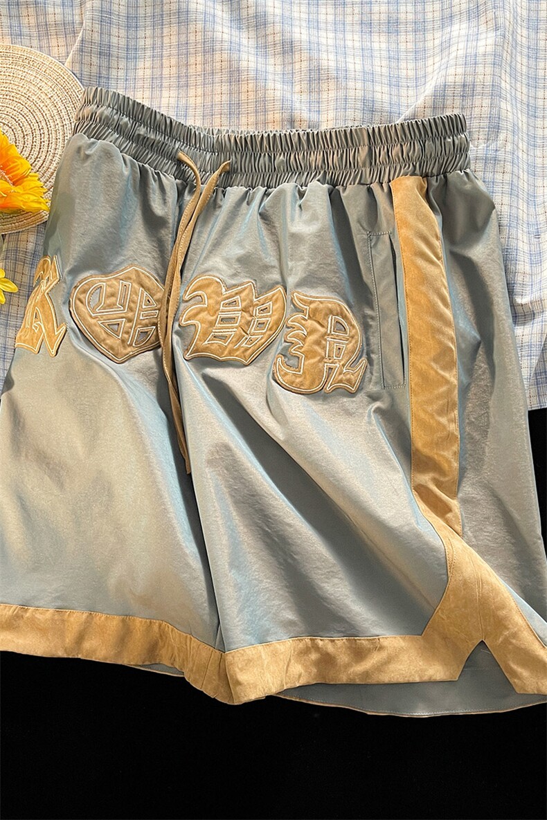 1麂皮绒拼接变色龙渐变冰丝短裤女大码中性风短裤男DK7721P45控59,男装牛仔裤,星座226-2