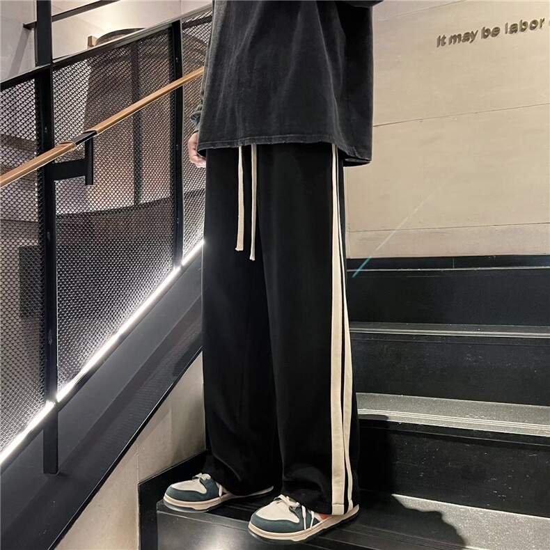 秋季高街条纹开叉休闲长裤韩版潮流百搭直筒运动裤男K4067-P32,男装休闲裤,星座512-2