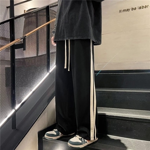秋季高街条纹开叉休闲长裤韩版潮流百搭直筒运动裤男 K4067-P32图片