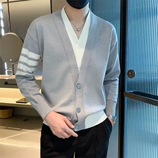 秋冬开衫男英伦复古撞色V领拼接假两件针织衫毛衣外套男M823，男装针织衫/毛衣，星座1116A-2（原606A-1）