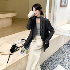 现货2B081-3278-P155-K228高级松弛感休闲条纹飘带西装外套，女装西装，2B081