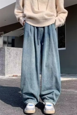 美式高街复古水洗做旧牛仔宽松阔腿情侣长裤KZ45K2232--TP45，男装休闲裤，电商A247C