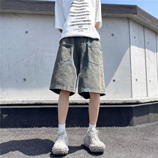 美式复古高街牛仔短裤男直筒阔腿做旧废土风休闲七分裤31333-p45，男装牛仔裤，星座1008