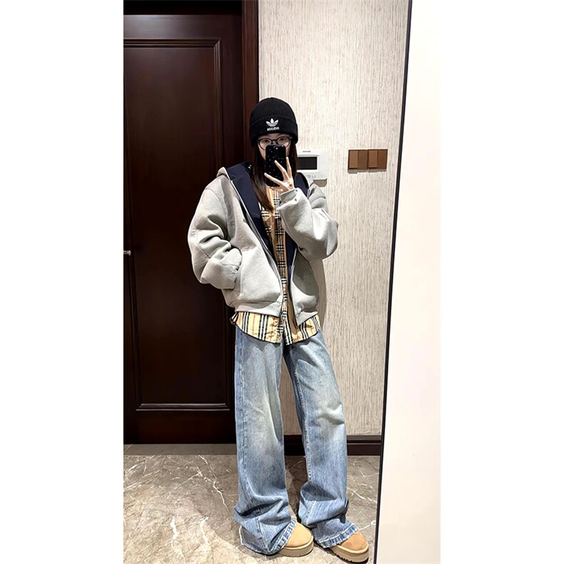 重磅高品质硬挺boxy26春装美式高街结构撞色拼接连帽卫衣开衫外套,女装短外套,电商A486
