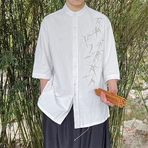 现货！新款风外景24夏季立领衬衫上衣情侣绣花T29-P65图片
