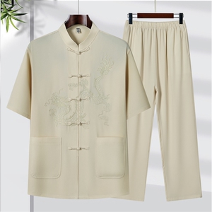2025夏季薄款高端风绣花冰丝短袖衬衫唐装汉服套装9038-P95图片