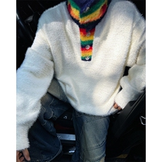 24年撞色条纹领毛衣男女秋冬季设计感彩虹高领情侣上衣M9583，男装针织衫/毛衣，星座601-2