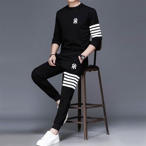 中年运动套装男春秋季爸爸秋装套装圆领卫衣两件套运动服时尚百搭