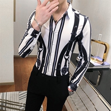 2021春秋男衬衫英伦长袖上衣印花男装韩版修身四季潮流衬衣H859-P55，男装衬衫，星座419（原A233）