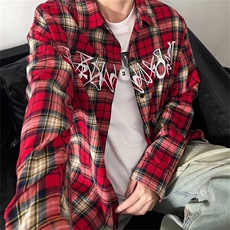 新款百搭慵懒风日系宽松型衬衫单排潮流多扣方领时尚长袖，男装衬衫，星座410-6（原星座1304-1）