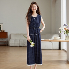 流行减龄波点印花马甲背心系腰带显瘦宽松阔腿裤套装女装春夏新款，女装套装/套裙，江南富贵女