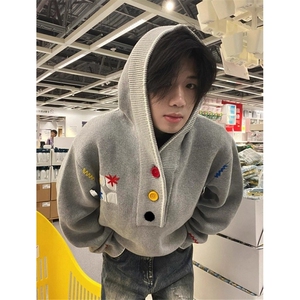 刺绣连帽毛衣男女款多巴胺彩色宽松针织衫慵懒风卫衣外套MY9601