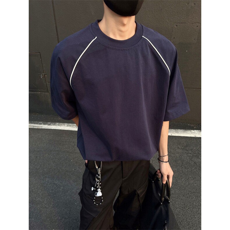 得物300克重磅双纱纯棉宽松撞色打底衫短袖圆领T恤男RH5027-特P35,男装T恤,星座610B-1
