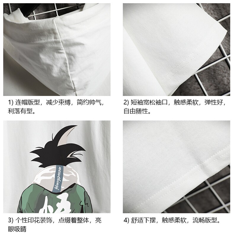LD54005-P45连帽短袖t恤男大码胖子带帽五分袖中袖网格挂拍,男装T恤,电商A040A