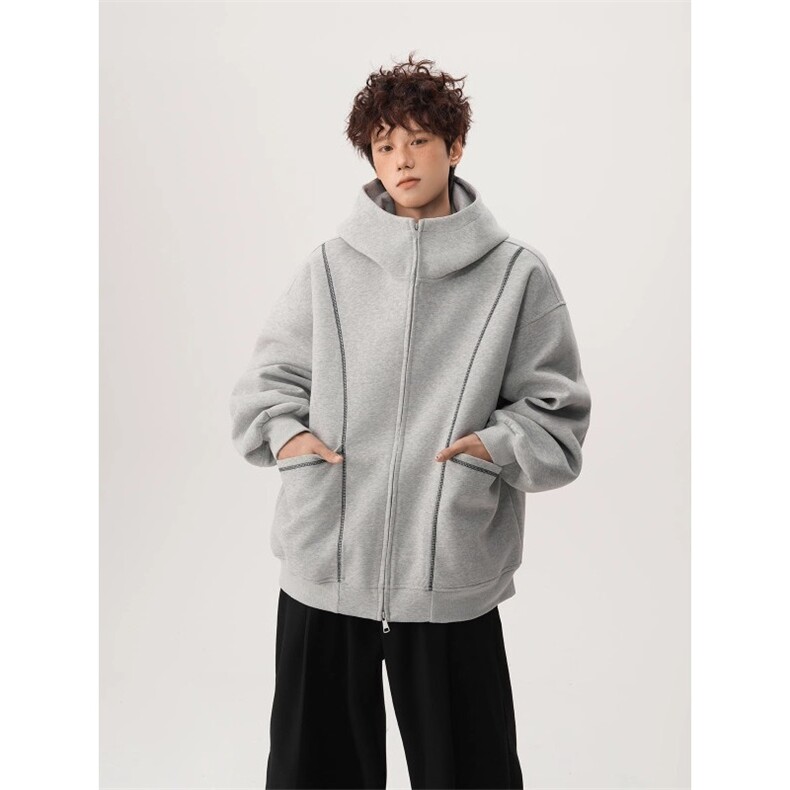 W10868-P58网图现货重磅解构空气层开衫卫衣设计感连帽外套，女装短外套，星座1608