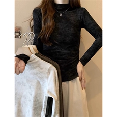 MN1027-P35德绒正肩短款美式辣妹扎染长袖修身打底衫上衣女T恤，女装针织衫/毛衣，星座617A-2