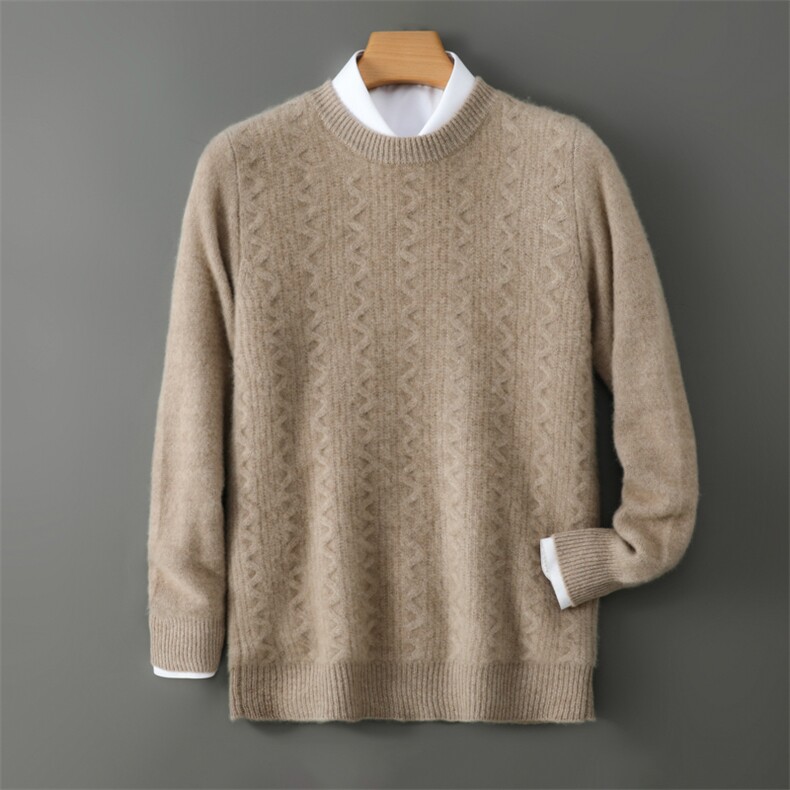 2025年秋季新款圆领波浪纹针织羊毛衫时尚休闲通勤百搭，男装羊毛衫，德晨羊绒