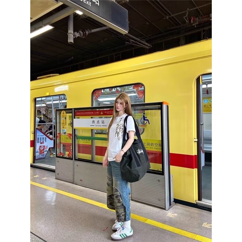 多口袋迷彩七分裤男生夏季新款美式复古小众街头宽松工装休闲短裤,男装牛仔裤,星座506A