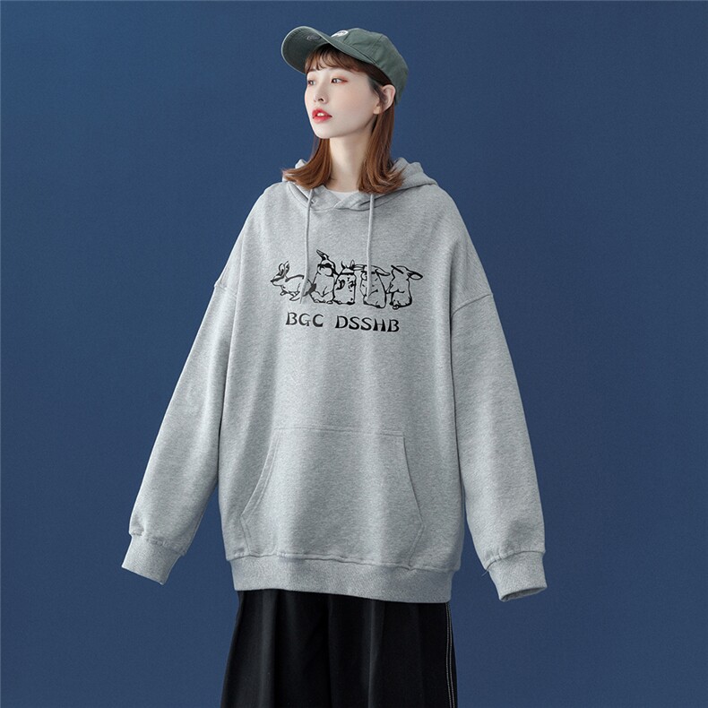 中性 秋季潮流卡通印花上衣宽松连帽卫衣 W221 P35控58加绒P45图片