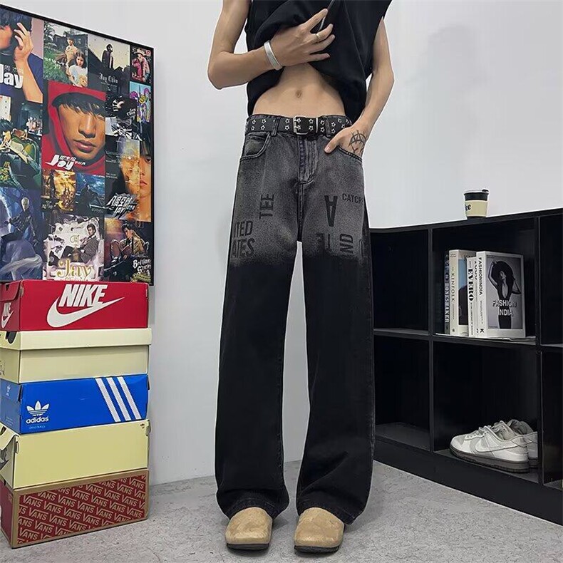 D34-P50潮男夏季新款牛仔裤嘻哈ins潮高街潮流痞帅长裤,男装牛仔裤,星座617A-1（原B318A）