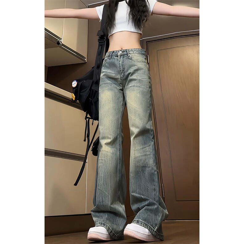 特批P45无差价夏季水洗做旧美式高街闪电纹宽松微喇牛仔裤男N5311图片
