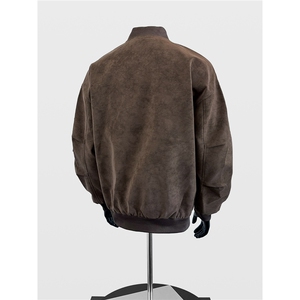 复古做旧PU皮夹克男款秋冬cleanfit垫肩立领机车服外套W6764-P70图片