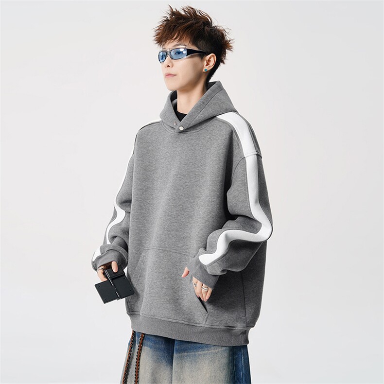 得物二开 拼接加绒卫衣男连帽套头时尚外套A266-WY90-P50加绒60图片