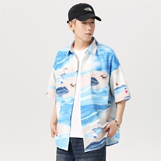 沙滩短袖衬衫复古潮流宽松休闲夏威夷风花衬衣外套A436-7205-P48，男装衬衫，电商A436