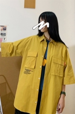 1港风休闲情侣大码M-5XL衬衫男日系潮流帅气短袖衬衣7870P45控69，男装衬衫，星座226-2