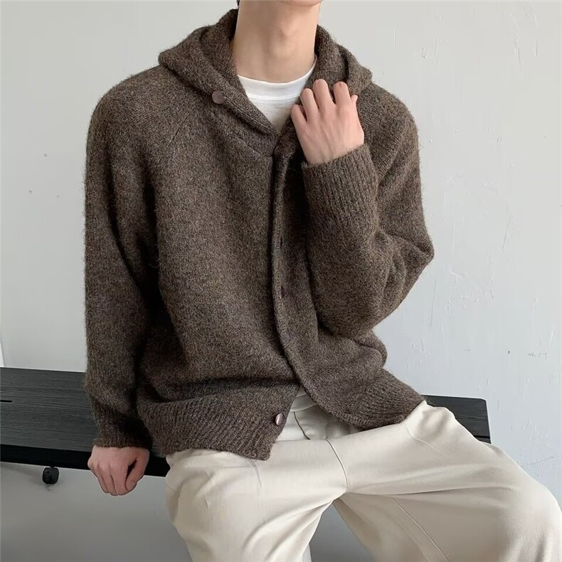 M38-P63复古毛织混纺毛衣拉链连帽开衫灰色慵懒松弛高级感,男装针织衫/毛衣,电商B323A