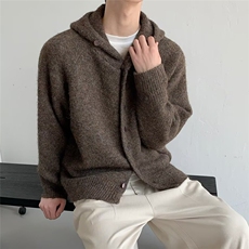 M38-P63复古毛织混纺毛衣拉链连帽开衫灰色慵懒松弛高级感，男装针织衫/毛衣，电商B323A