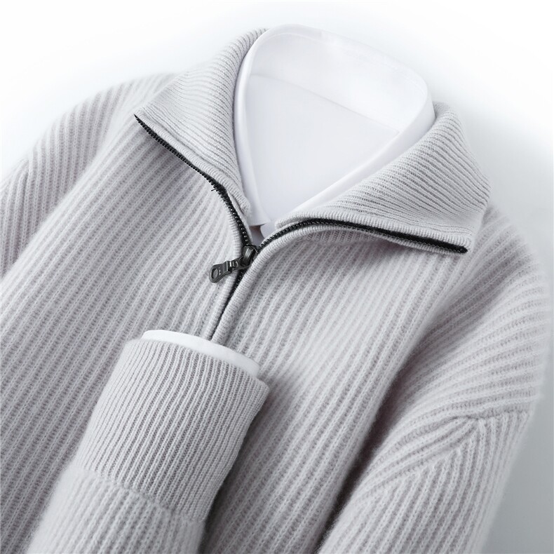 2025年秋季新款百搭7针元宝针拉链双袖口下摆开衫，男装羊绒开衫，恒标羊绒