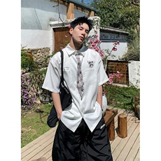 创意设计感领带涂鸦白色衬衫短袖男女夏季趣味学院风衬衣C384，男装T恤，星座1116A（原606A-3）