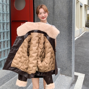 御姐风PU皮羽绒服女2025冬季新款羊羔毛8066-P380-K265图片