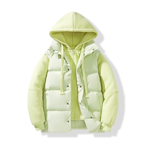 新款假两件棉服男加厚羽绒棉衣情侣款连帽拼色连帽外套M092-P75图片