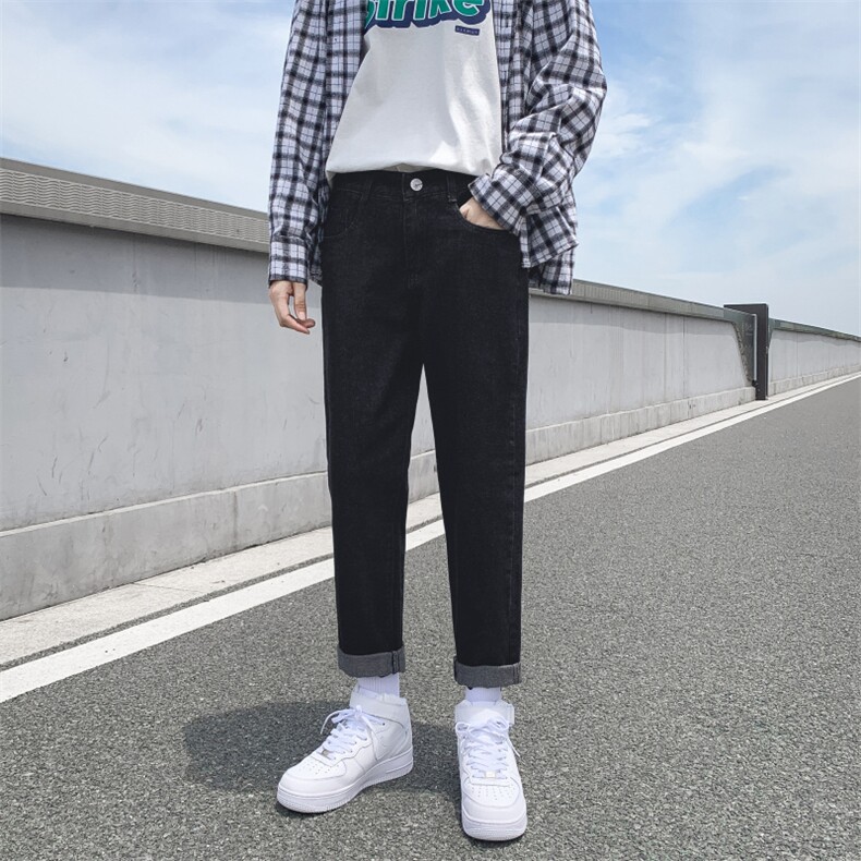 秋季牛仔裤男直筒宽松潮牌休闲长裤韩版潮流阔腿九分裤子7105,男装牛仔裤,电商A318