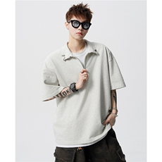 美式半拉链金属扣POLO衫男夏季高街翻领潮牌短袖情侣上衣D417P48，男装Polo衫，电商A335-1（原A458）