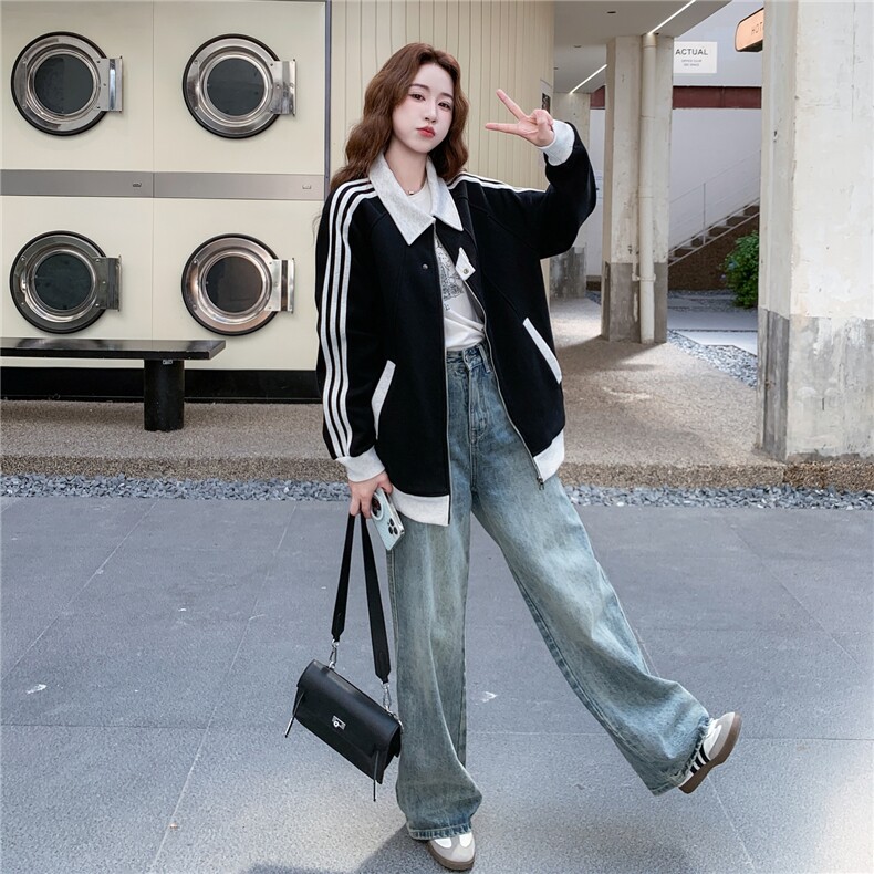 美式复古黑色短款棒球服外套女春秋新款超火好看小众高级夹克上衣图片