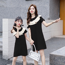 个性时尚潮流连衣裙短袖2021年夏季圆领气质亲子装，女装连衣裙，安之芮娜