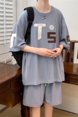 2024夏上新潮毛巾绣运动半袖套装纯色圆领T恤男女6635-P60控价88，男装T恤，电商A441-1