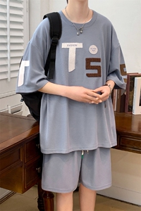 2024夏上新潮毛巾绣运动半袖套装纯色圆领T恤男女 6635-P60控价88图片