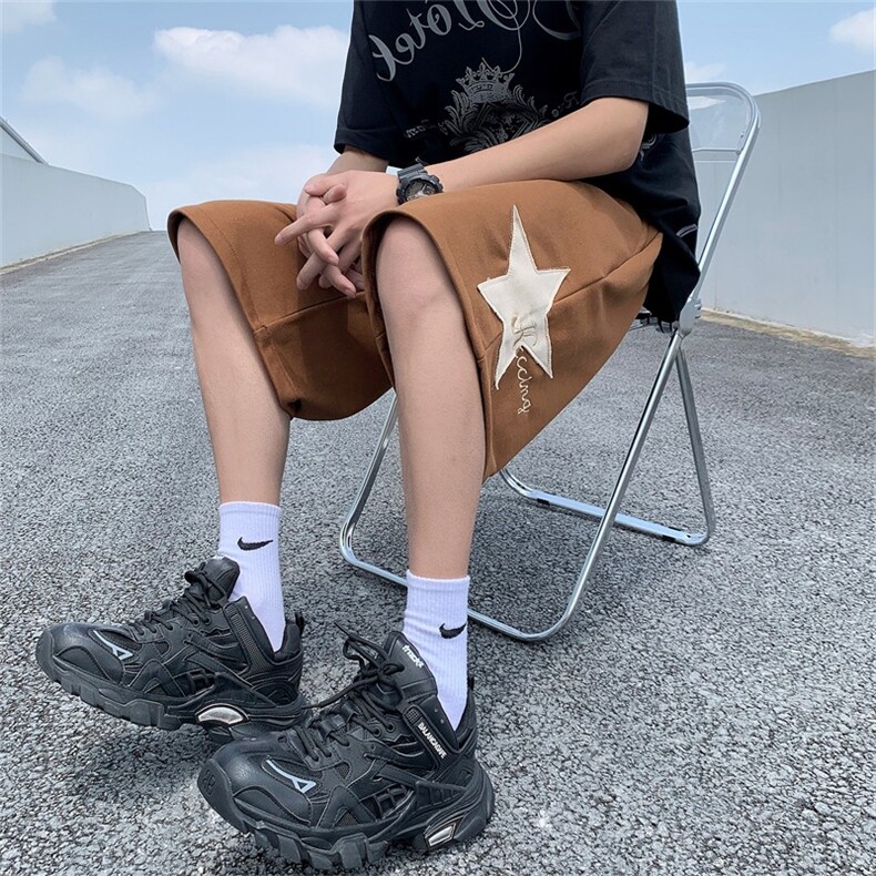 美式五角星设计感休闲短裤男士夏季薄款运动五分中裤子DE113,男装牛仔裤,星座1116A-1（原606A）