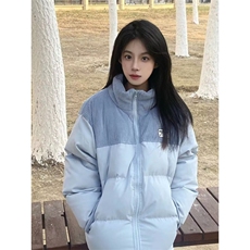 青少年冬季男女宽松小众设计感拼接立领棉衣面包服棉袄情侣装外套，男装棉衣，星座506A