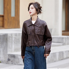 短款皮衣外套女2024秋季新款宽松休闲美式复古美拉德机车夹克上衣，女装皮衣，美拉德工厂直营店