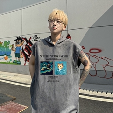 麂皮绒连帽背心坎肩男T恤美式港风JLB454-P30控48，男装T恤，电商B370