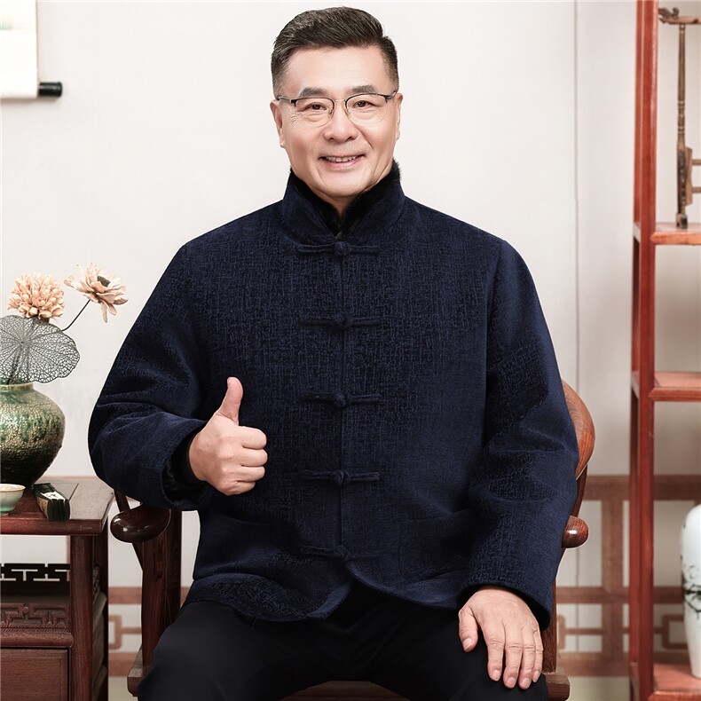 主推现货中老年婚宴喜庆唐装冬加绒可拆卸内胆爸爸爷爷风外套,男装民族服装,钱塘723