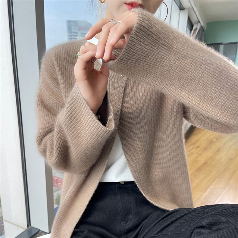 大开衫羊毛衫女2024秋冬装新款针织衫气质简约,女装羊毛衫,百越羊绒