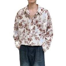 春季新款风水墨画冰丝长袖衬衫男士上衣潮225-2-CS703-P40，男装衬衫，星座225-2